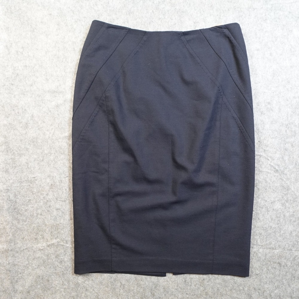 Rebecca Taylor Skirt Womens 4 Pencil Wool Blend Navy Blue Knee Length Office